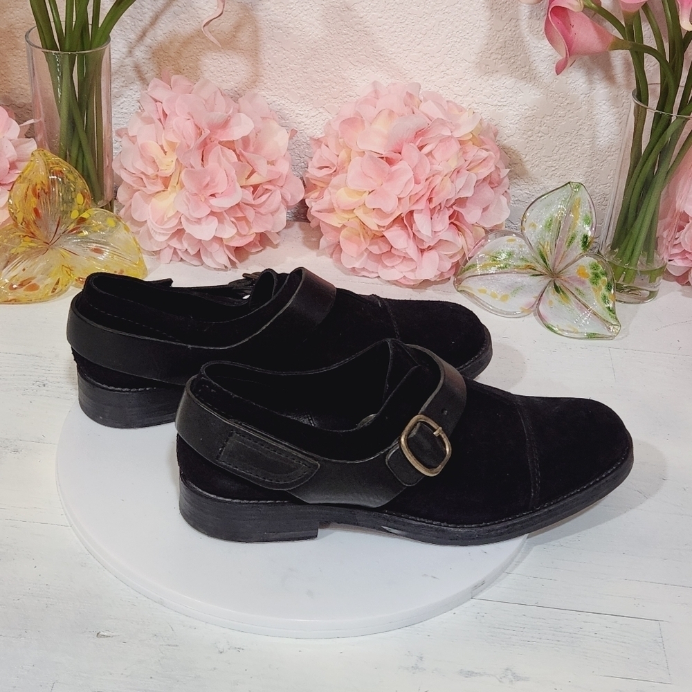 Pedro Garcia Black Suede/Leather Sling Back Buckle Shoes Size 39 9.5 US - Picture 5 of 11